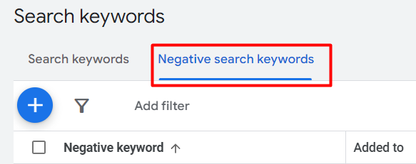 add Negative Keywords