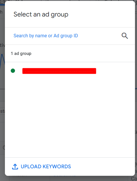 choose ad group to add keywords in google ads