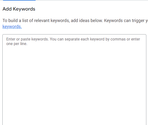 enter keywords to add keywords in google ads