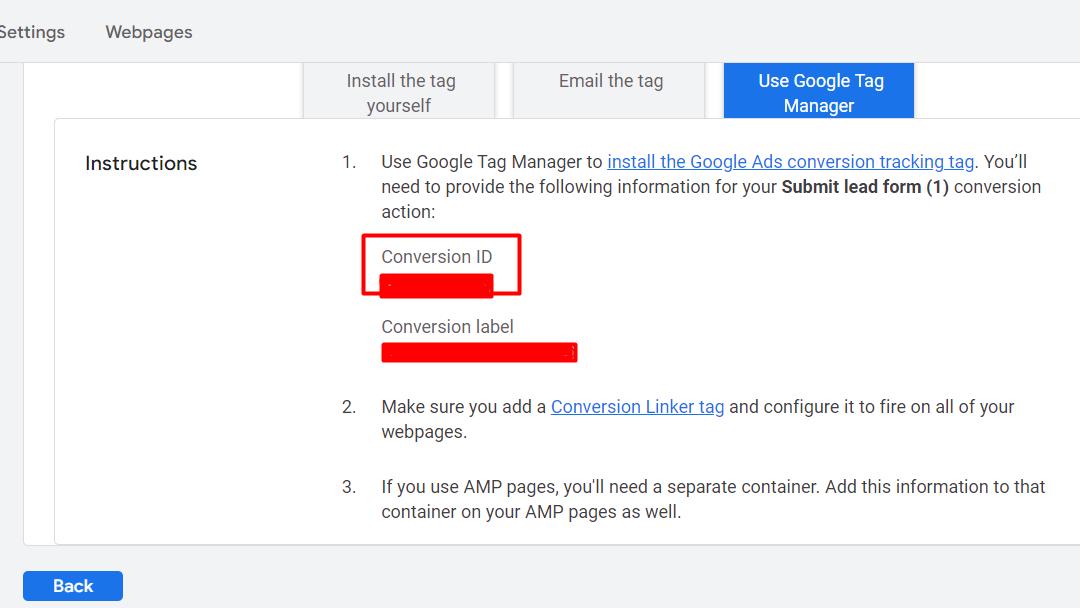 conversion ID in google ads screenshot