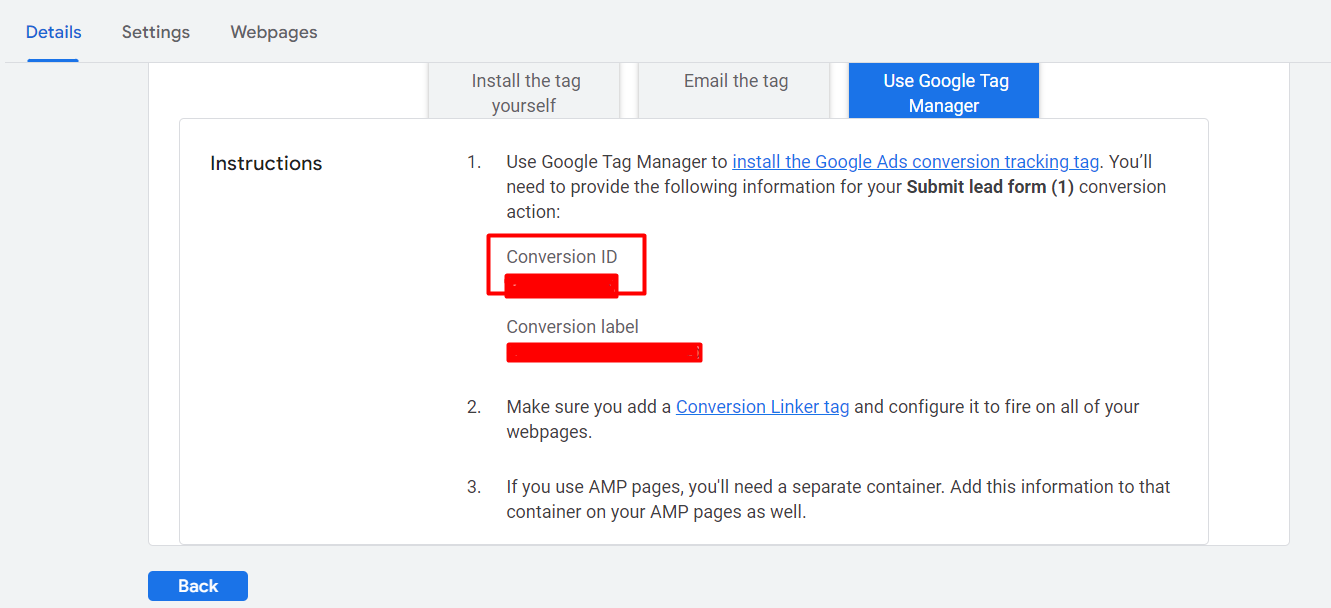 conversion ID in google ads screenshot